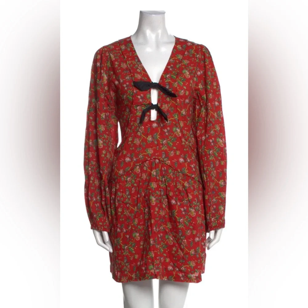 Rhode Bow Mini Dress in Red Floral XS - Picture 2 of 3